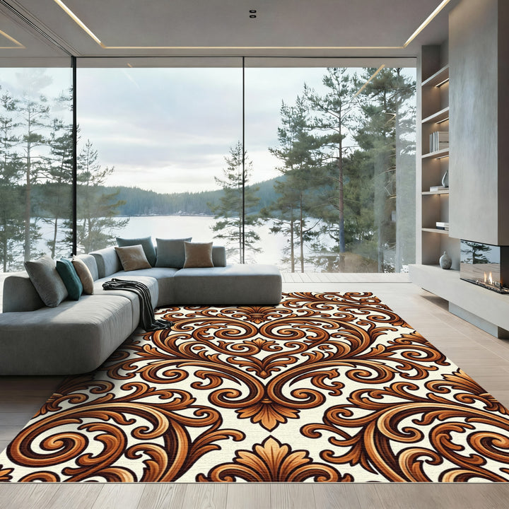Ornate Golden Heart Scrollwork Rug