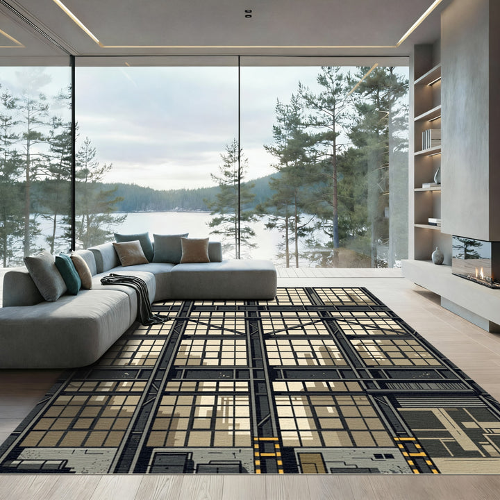 Industrial Windowpane Cityscape Vista Rug
