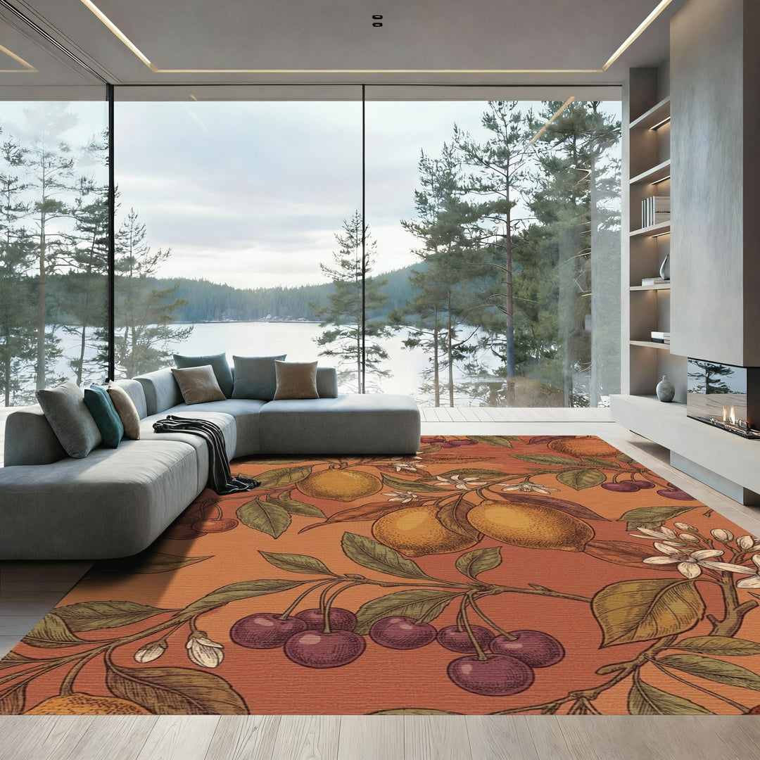 Warm Citrus Cherry Blossom Branch Rug