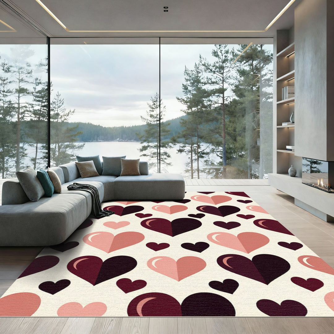 Romantic Pink Burgundy Heart Collection Rug