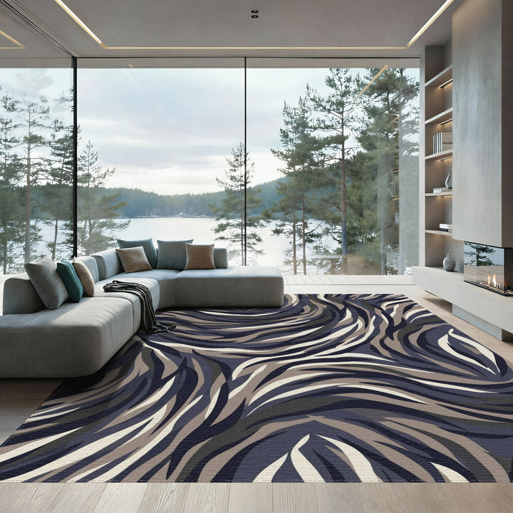 Dark Slate Abstract Swirl Stripe Rug