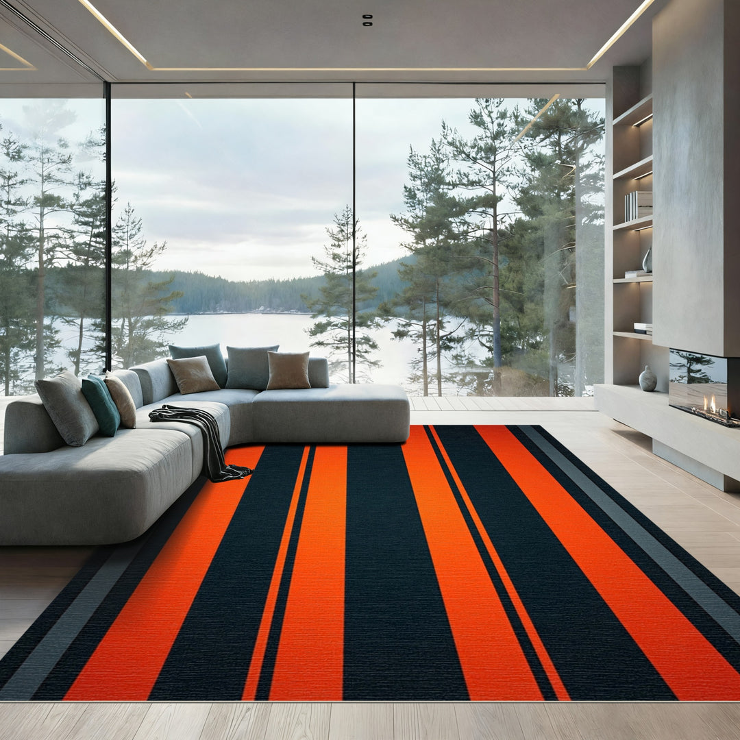 Bold Orange Vertical Stripe Rug