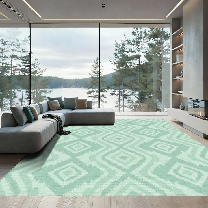 Pale Green Diamond Ikat Rug
