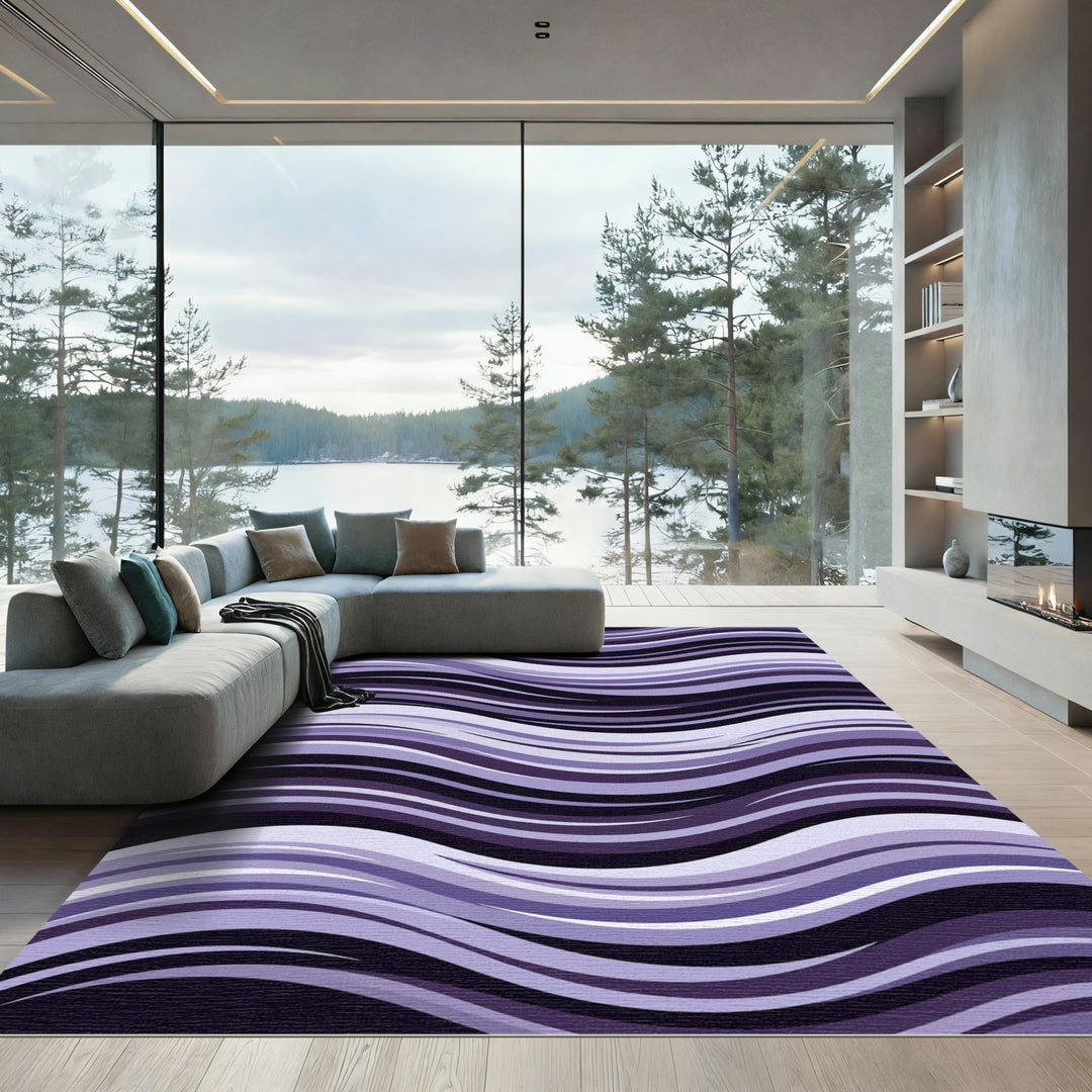 Purple Wavy Abstract Stripes Rug