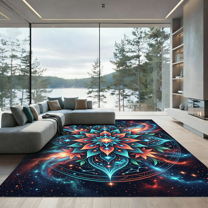 Cosmic Floral Mandala Spiritual Galaxy Rug