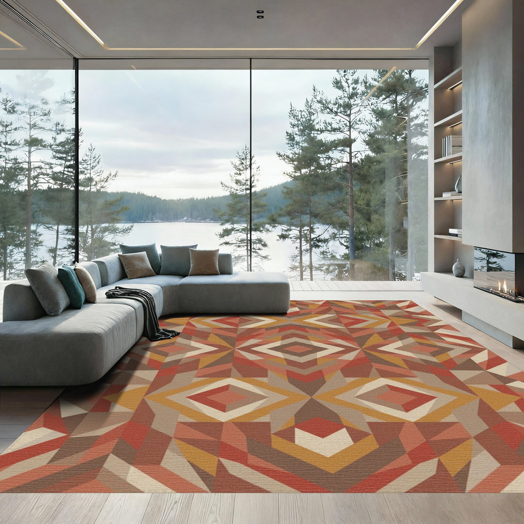 Earthy Geometric Diamond Statement Rug