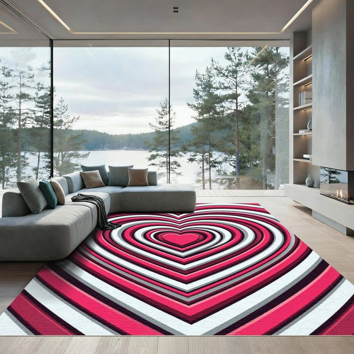 Concentric Pink Heart Layered Rug