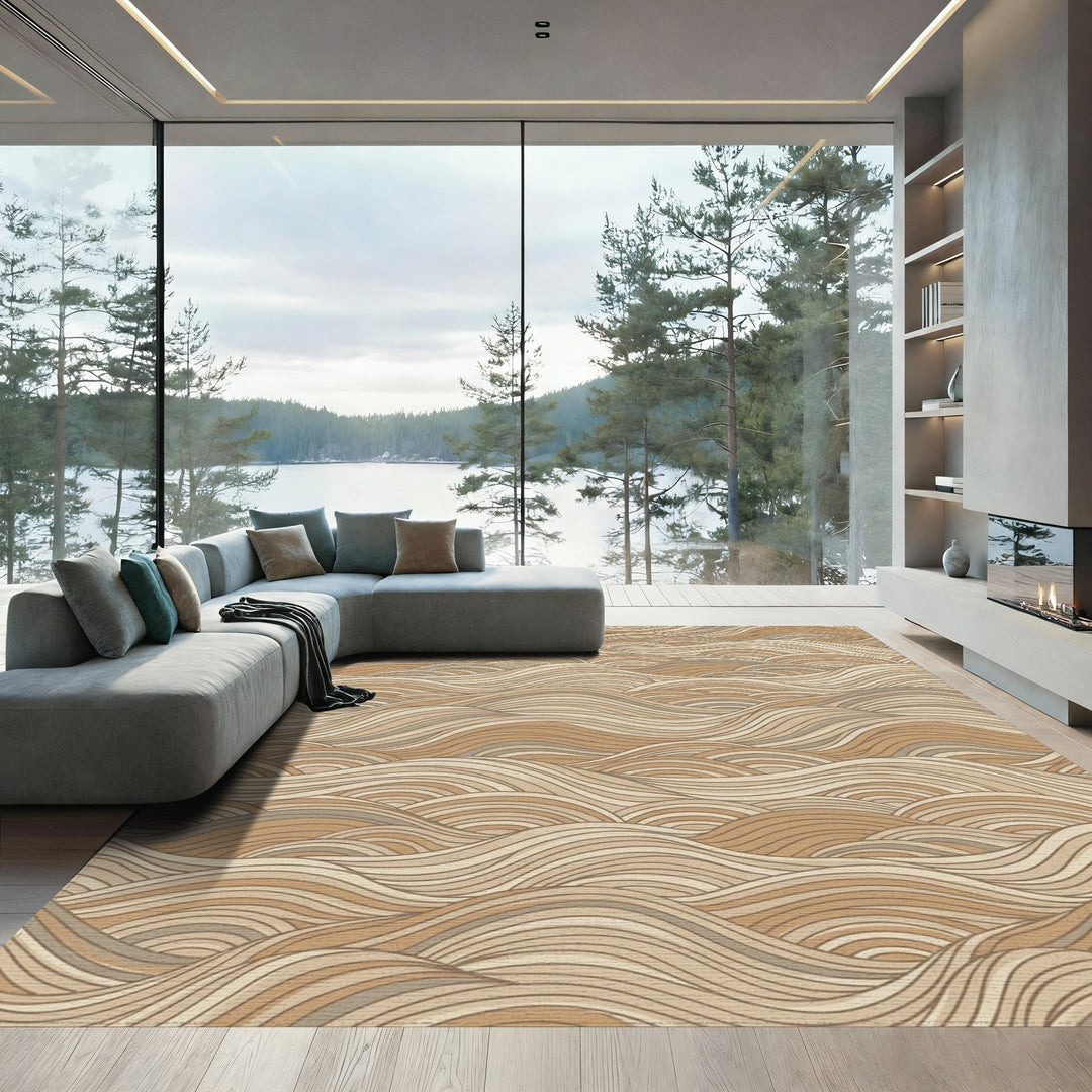 Earthy Tone Wavy Stripe Landscape Rug