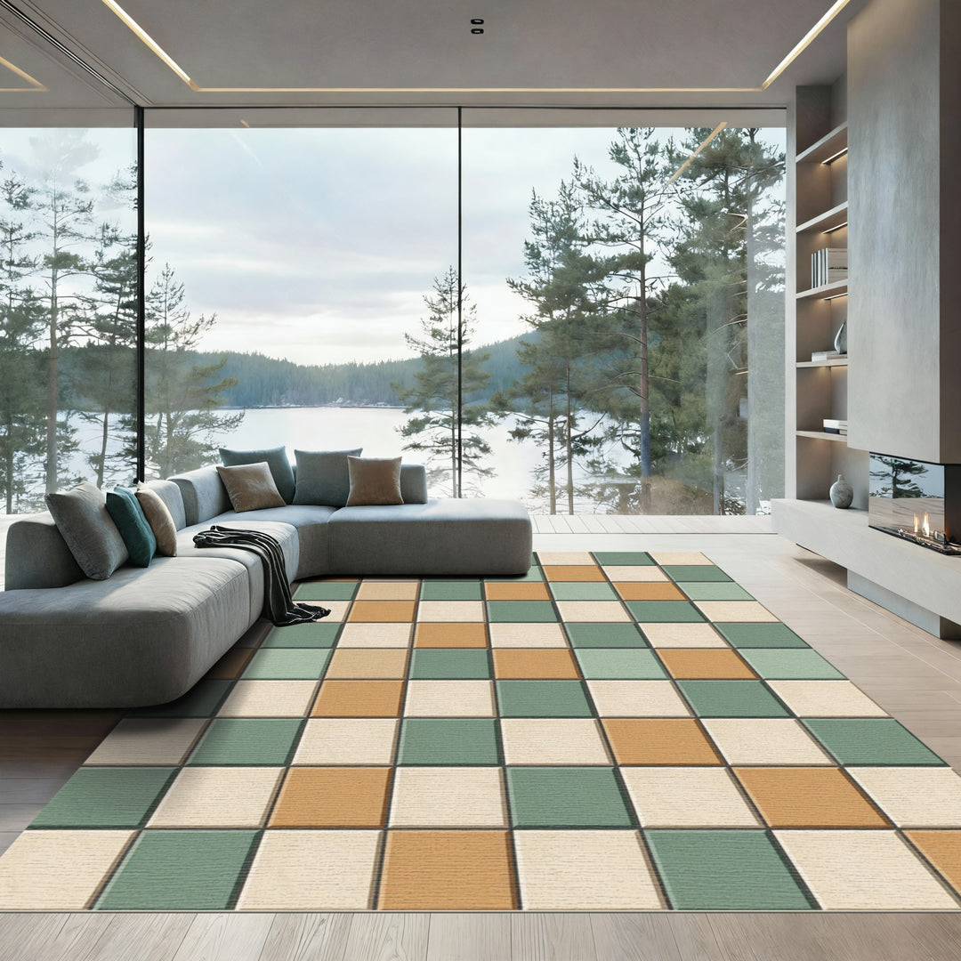 Checkerboard Terra Cotta Sage Rug