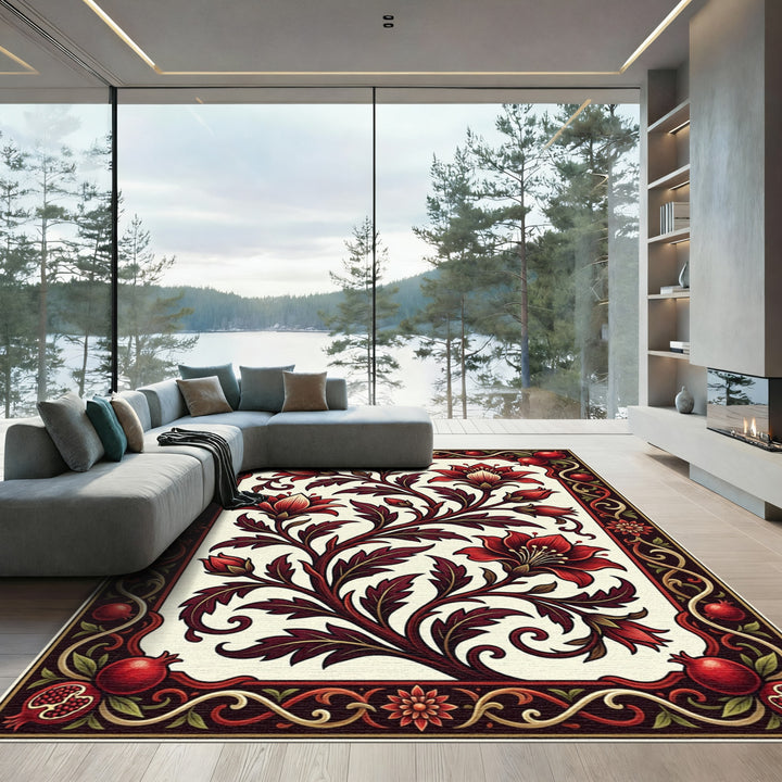 Crimson Pomegranate Floral Vine Rug