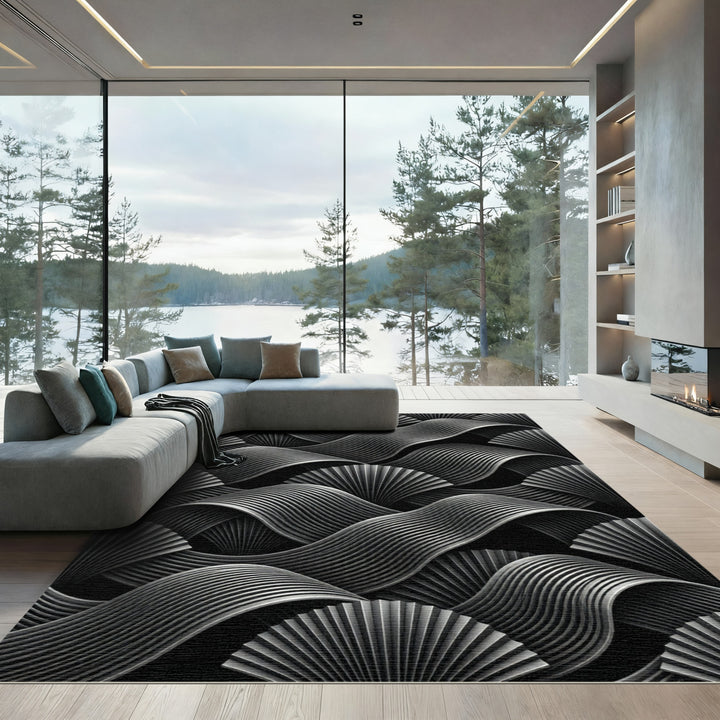 3D Metallic Wave Fan Composition Rug