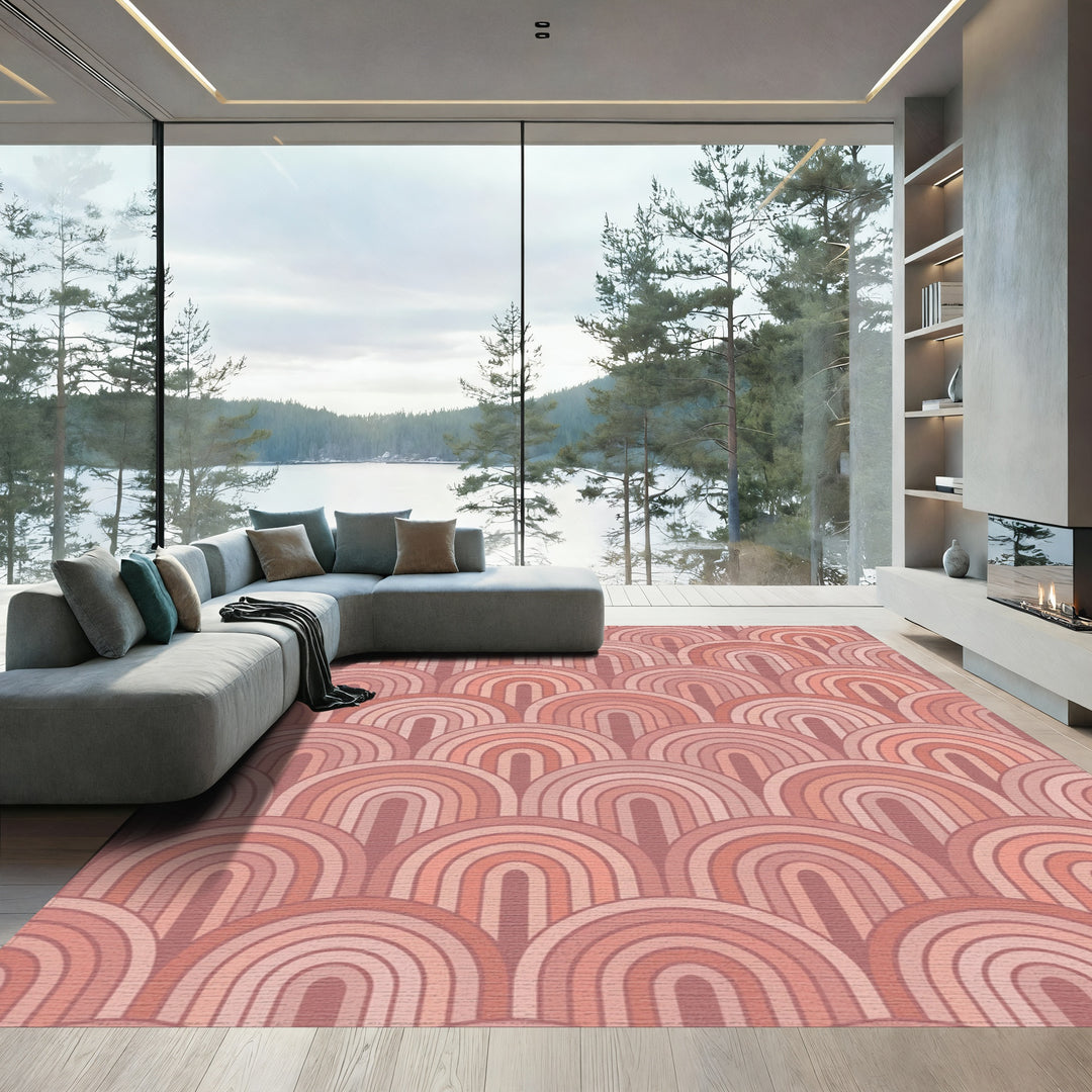 Retro Pink Rainbow Arc Rug