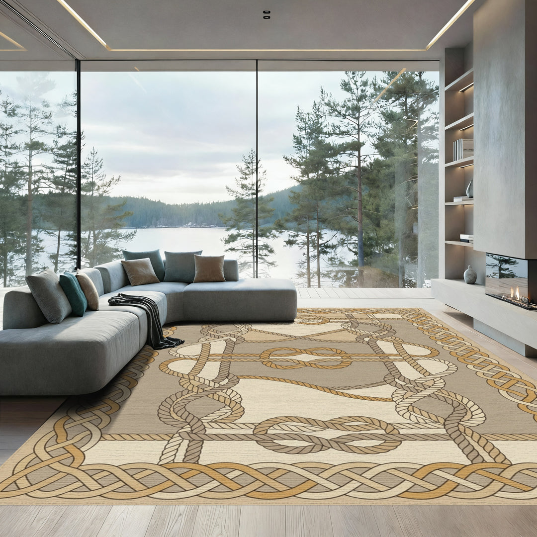 Nautical Rope Knot Border Rug