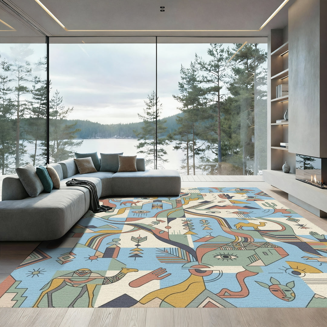 Earthy Abstract Desert Caravan Landscape Rug