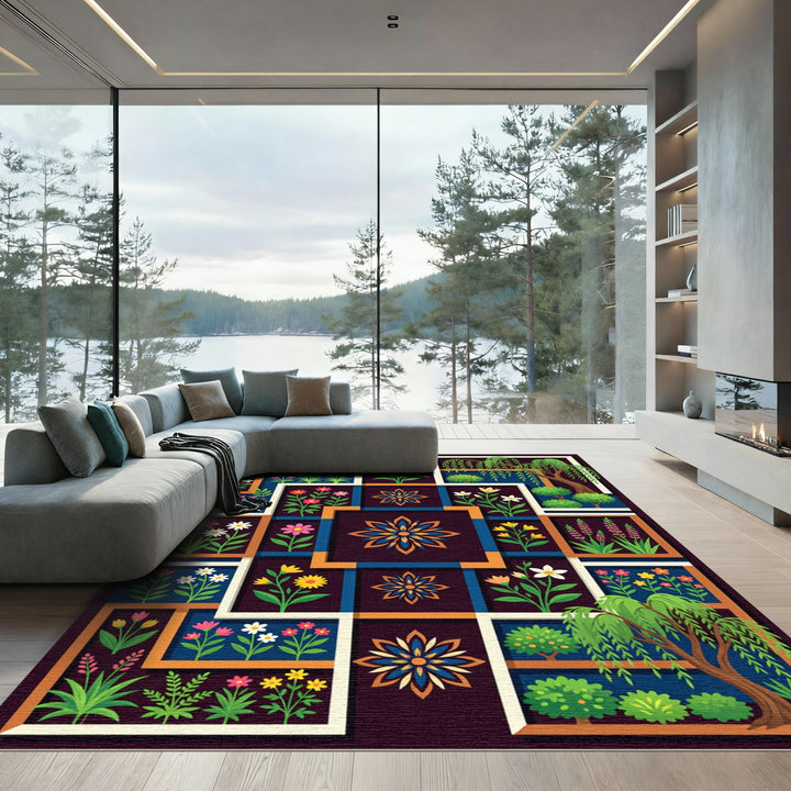 Nursery Floral Garden Frame Rug