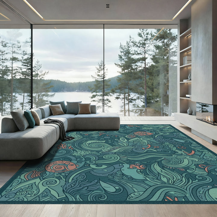 Deep Ocean Coral Fish Swirls Rug