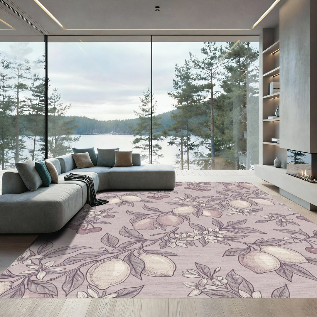 Vintage Soft Cherry Lemon Blossom Rug