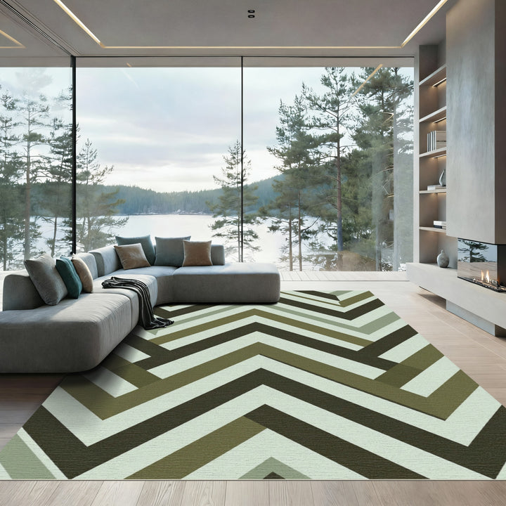 Muted Green Chevron Zigzag Rug