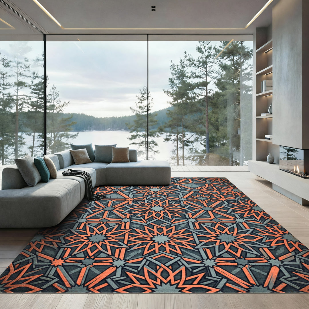 Orange Starburst Geometric Medallion Rug
