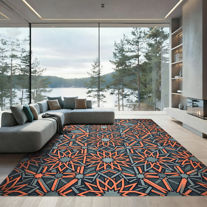 Orange Starburst Geometric Medallion Rug