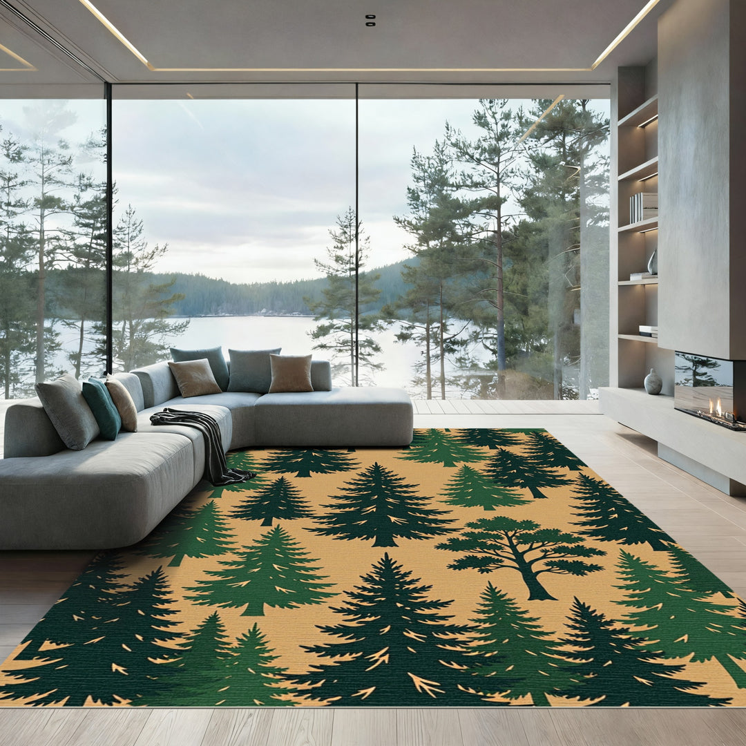 Deep Forest Evergreen Pine Trees Rug