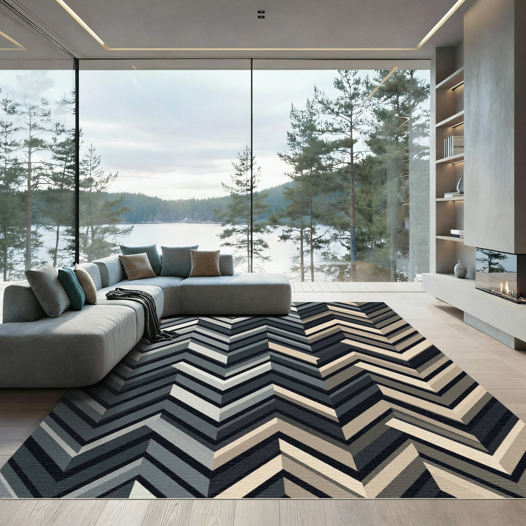 Chevron Gray Beige Illusion Rug