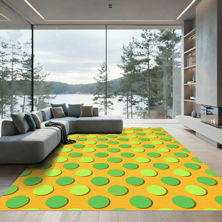 Bright Orange Green Polka Dot Rug