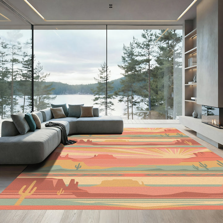 Desert Sunrise Mesa Cactus Stripe Rug