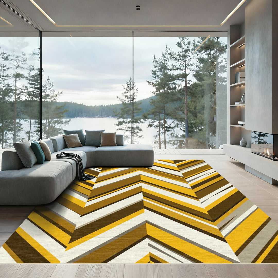 Retro Yellow Brown Chevron Rug