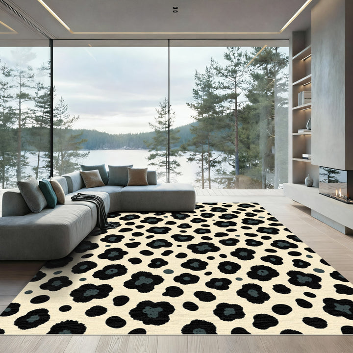 Black Leopard Spots Cream Rug