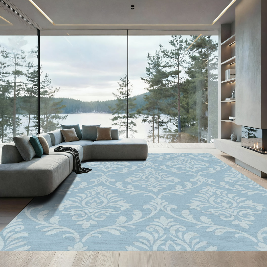Pale Blue Ornamental Flourish Rug