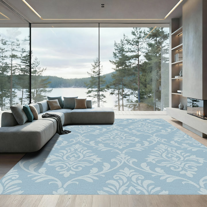 Pale Blue Ornamental Flourish Rug