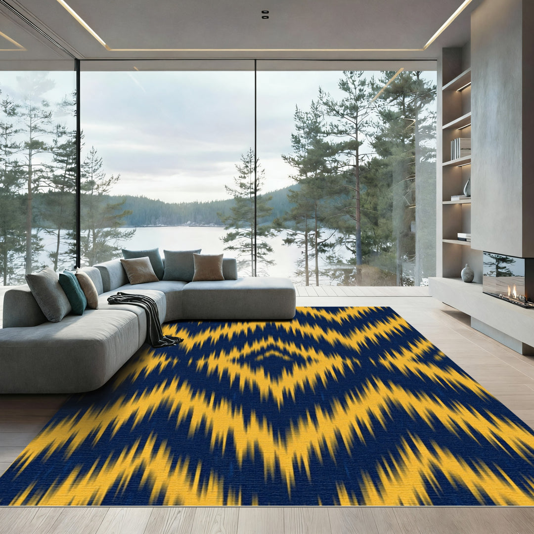 Indigo Yellow Jagged Chevron Rug