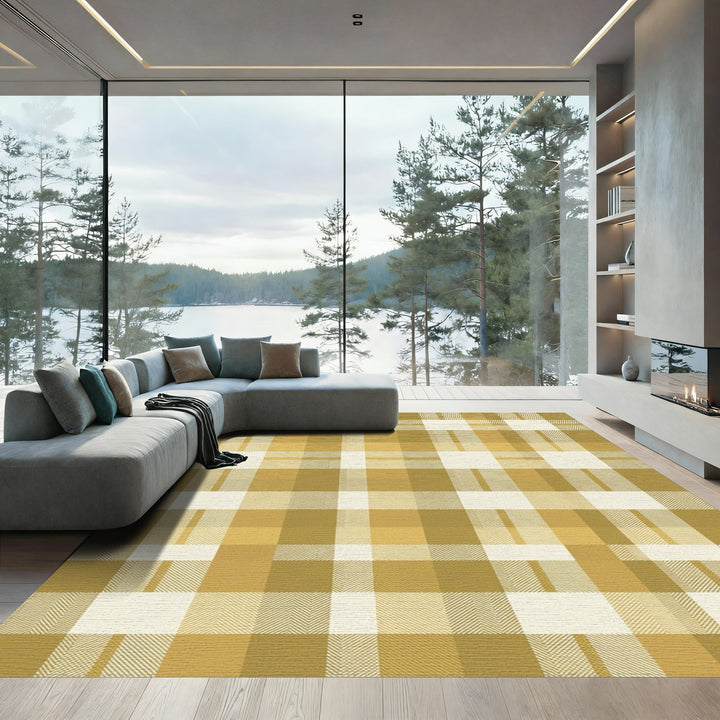 Golden Yellow Plaid Checks Rug