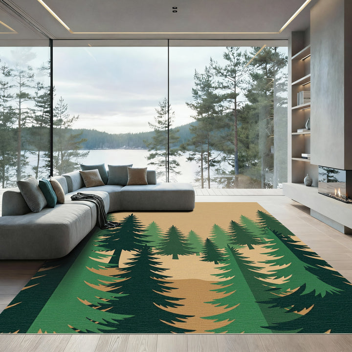 Nordic Forest Evergreen Landscape Rug