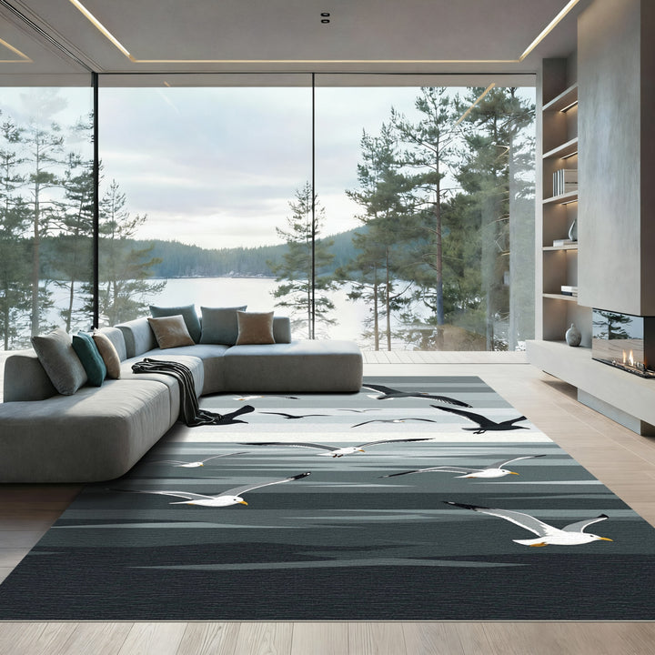 Graceful Seagulls Flying Sky Rug