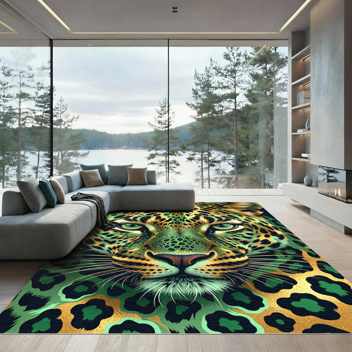 Vibrant Emerald Leopard Spots Rug