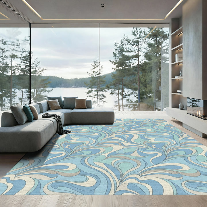 Retro Blue Swirl Abstract Rug