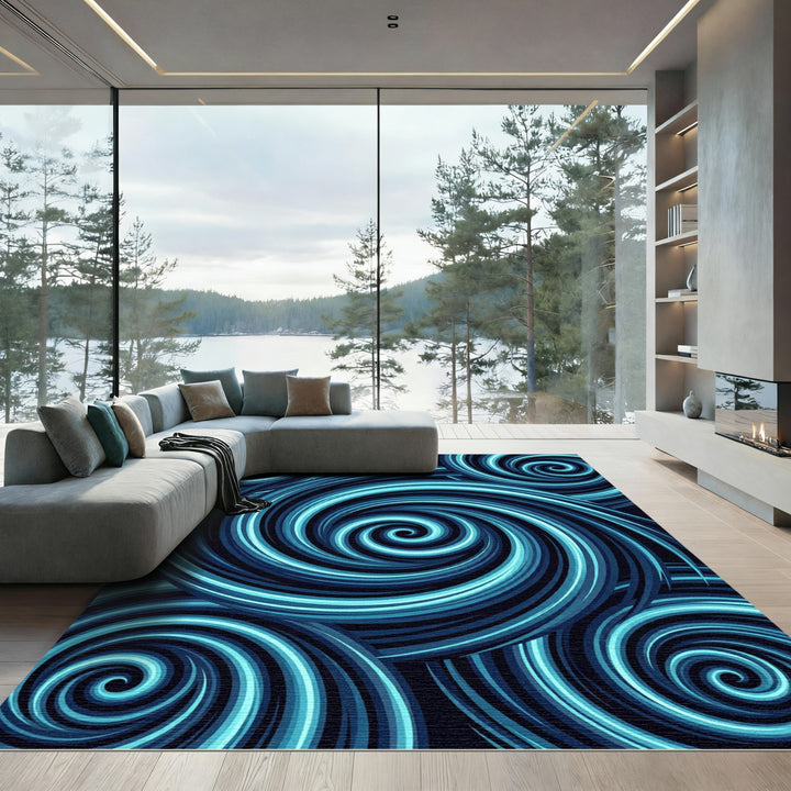 Deep Blue Swirling Vortex Rug