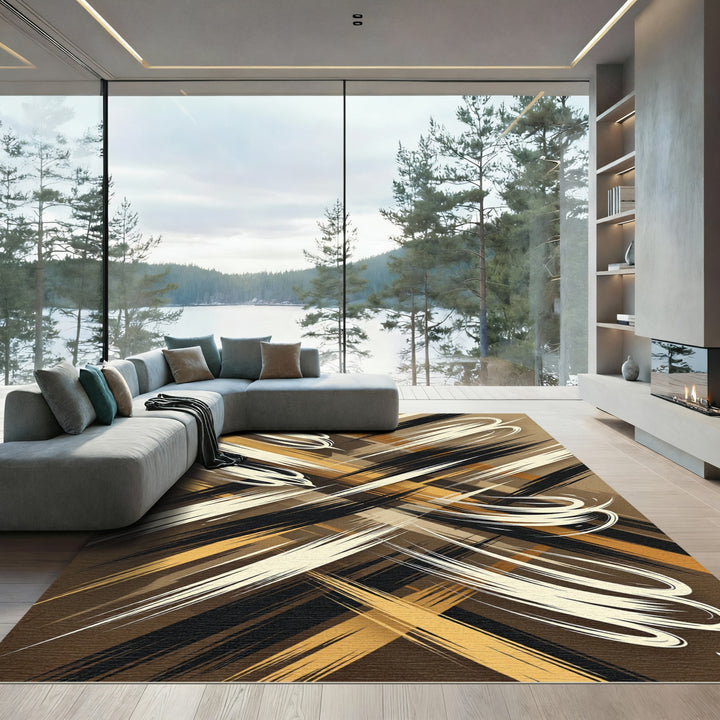 Brown and Gold Dynamic Strokes Rug