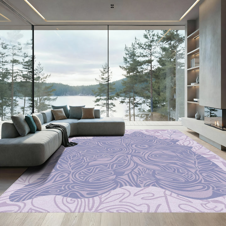 Lavender Swirl Leaf Organic Rug
