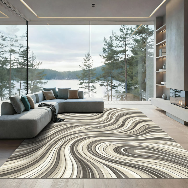 Abstract Beige Swirl Rug