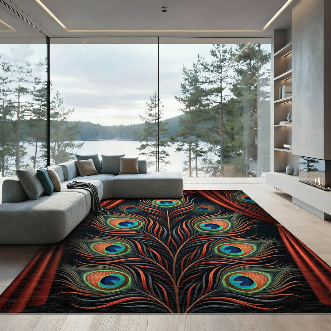 Emerald Peacock Feather Opulent Drape Rug