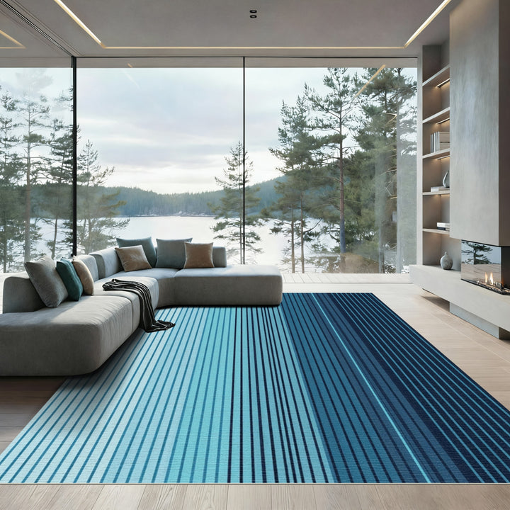 Oceanic Blue Vertical Stripe Rug