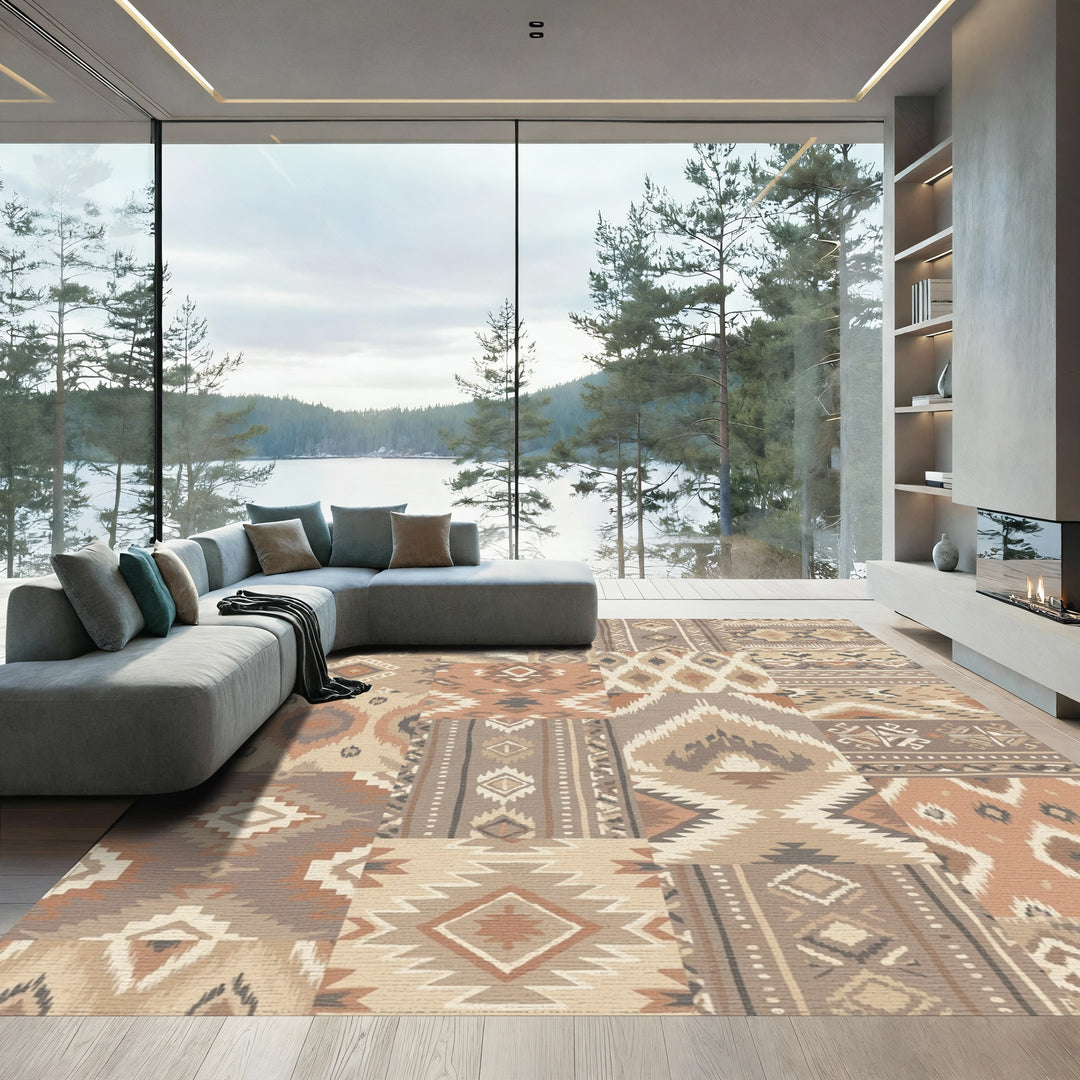 Earthy Patchwork Tribal Diamonds Rug