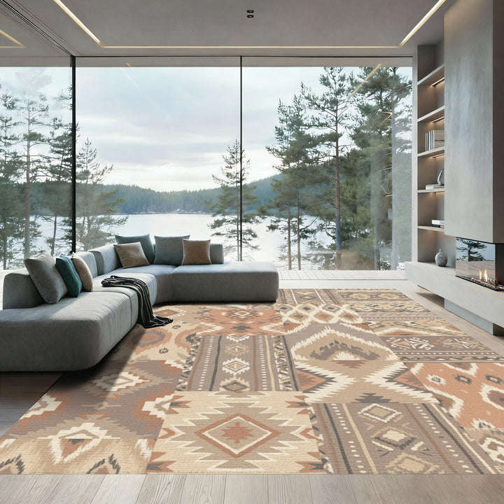 Earthy Patchwork Tribal Diamonds Rug