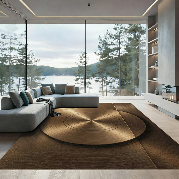 Bronze Metallic Concentric Circles Rug