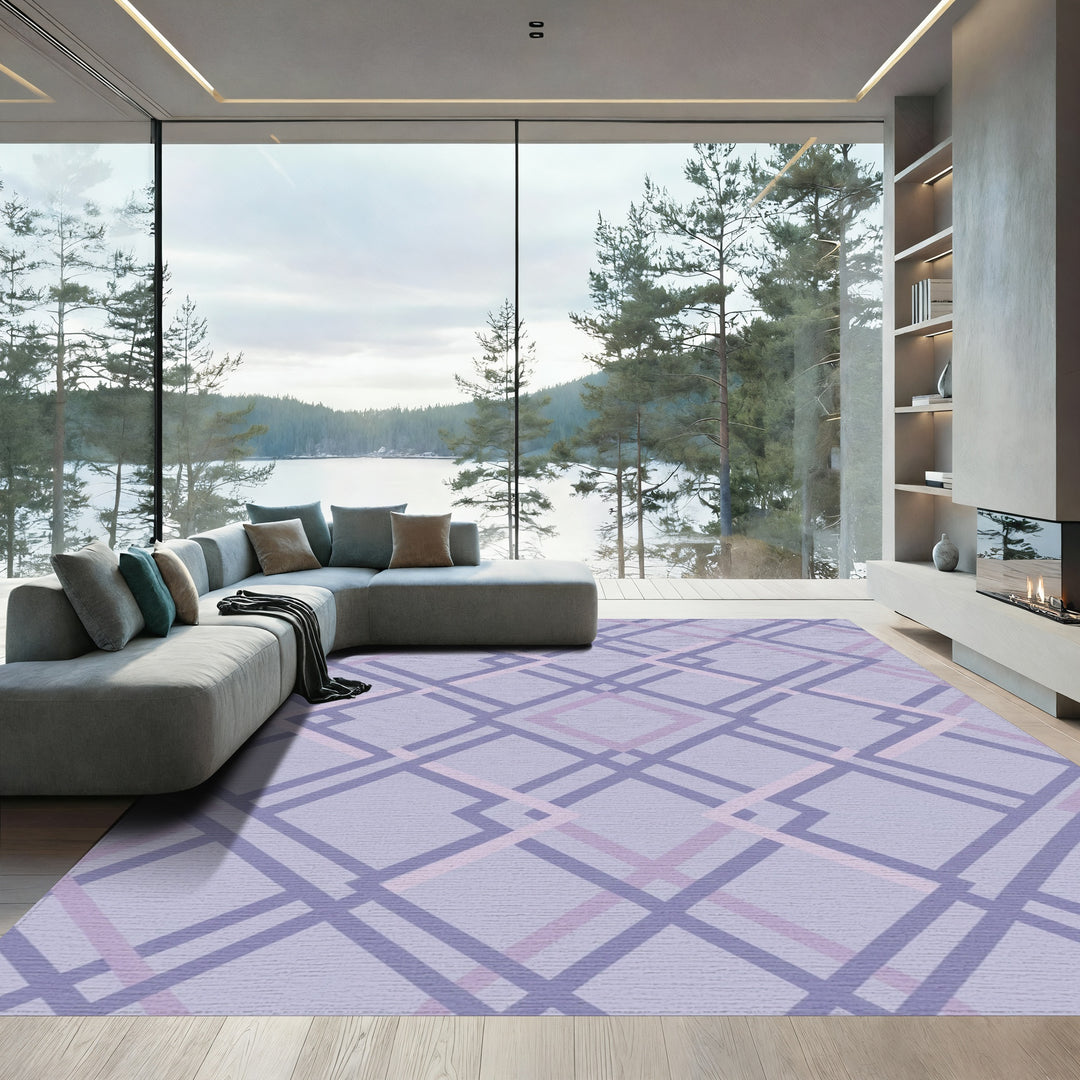Soft Purple Geometric Intersecting Diamonds Rug