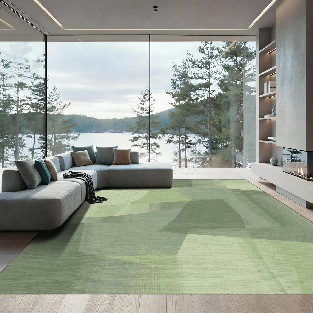 Abstract Sage Geometric Overlay Rug