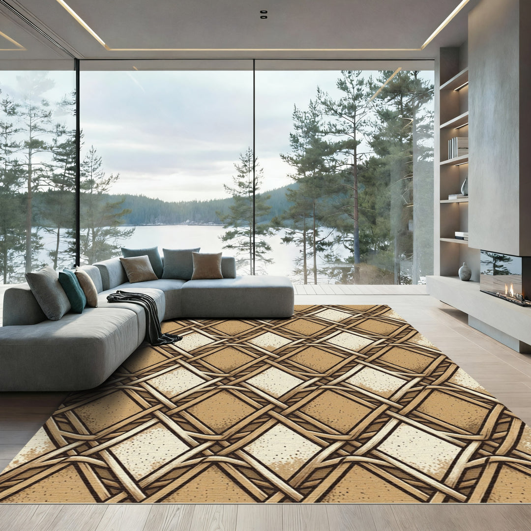 Woven Lattice Beige Diamond Rug